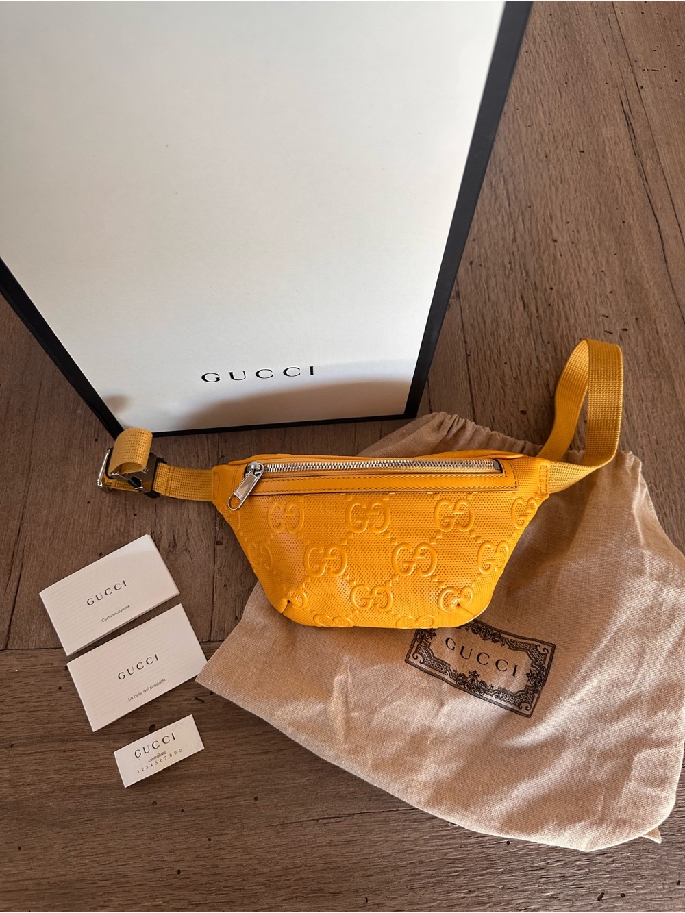 Gucci Yellow GG Embossed Belt Bag with Certificate of Authenticity